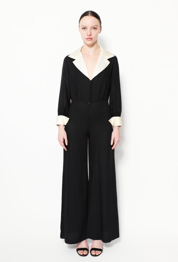 '70s Bicolor Flared Crêpe Jumpsuit - 1