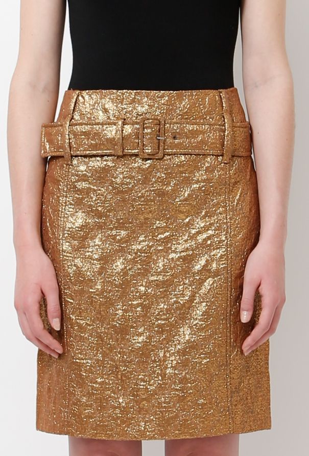 Prada S/S 2002 Gold Brocade Skirt - 4