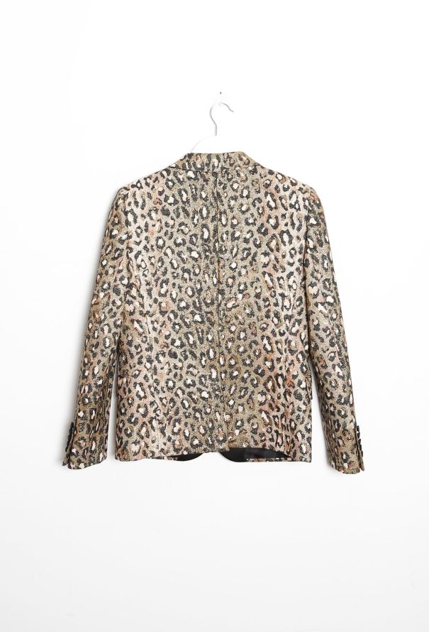 Saint Laurent 2015 Metallic Leopard Print Smoking Blazer - 8