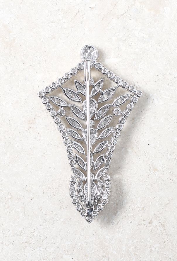Vintage Fine Jewelry 18k White Gold & Diamond Brooch - 4