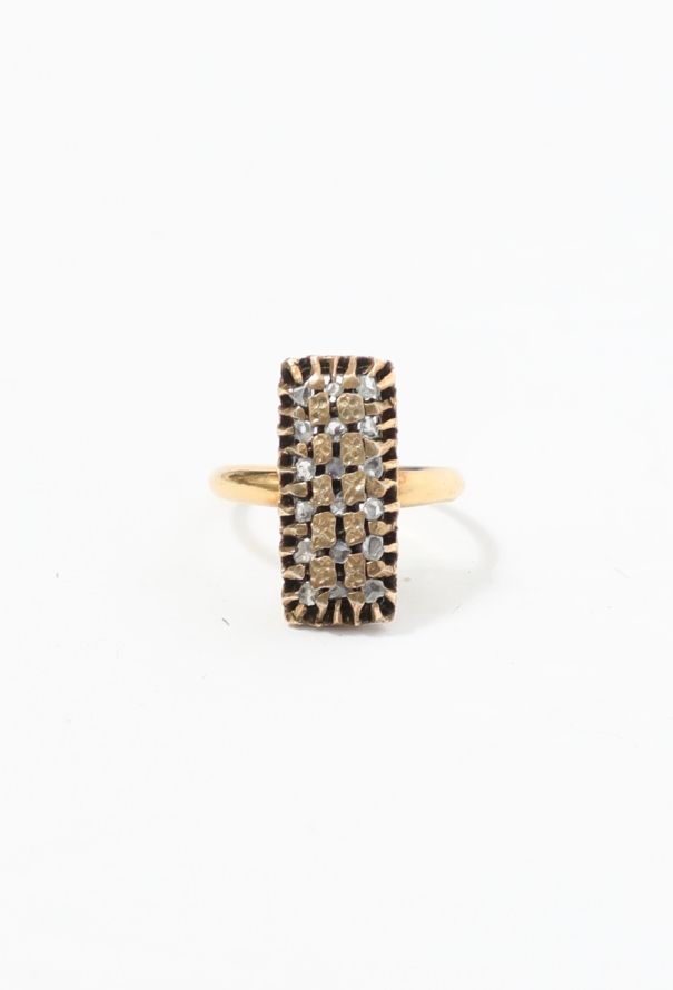 Vintage Fine Jewelry 18k Yellow Gold & Diamond Rectangular Ring - 2