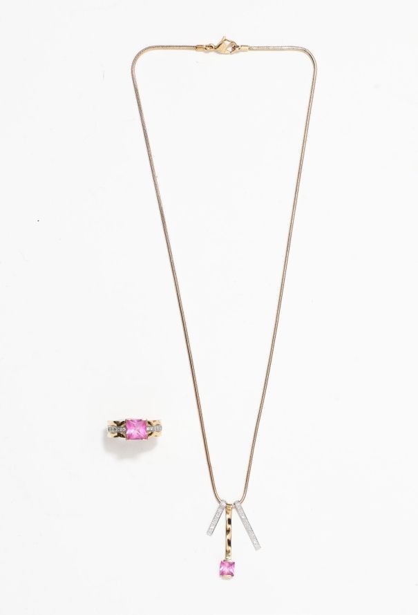 Balenciaga Metallic Strass Necklace & Ring Set - 1