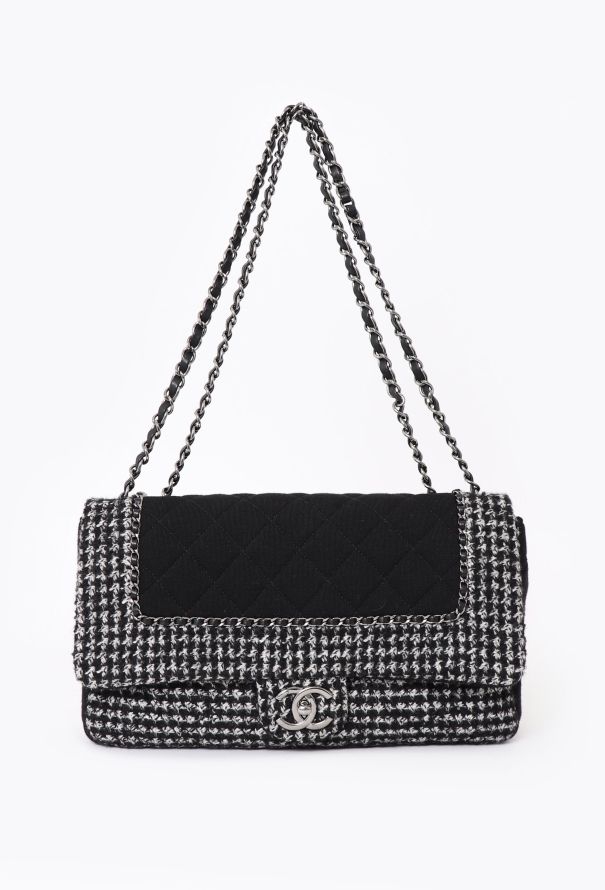 Chanel Houndstooth Tweed & Jersey Flap Bag - 1