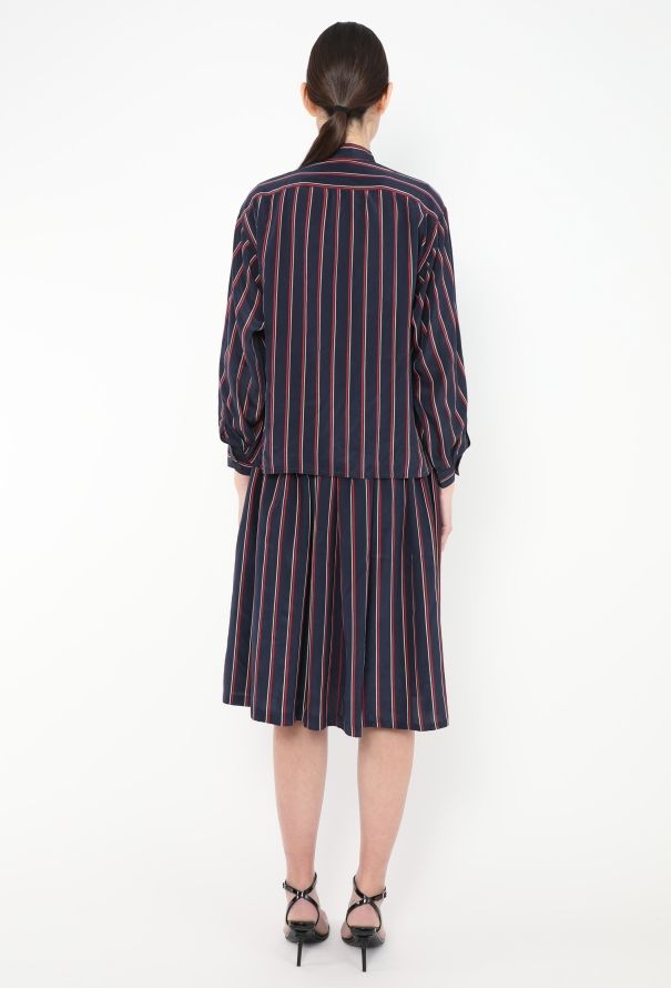 Saint Laurent 1978 Pleated Silk Striped Ensemble - 5