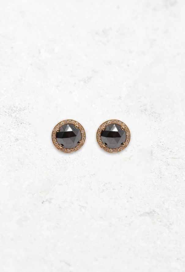 Vintage & Antique 18k Pink Gold & Black Diamond Studs - 1