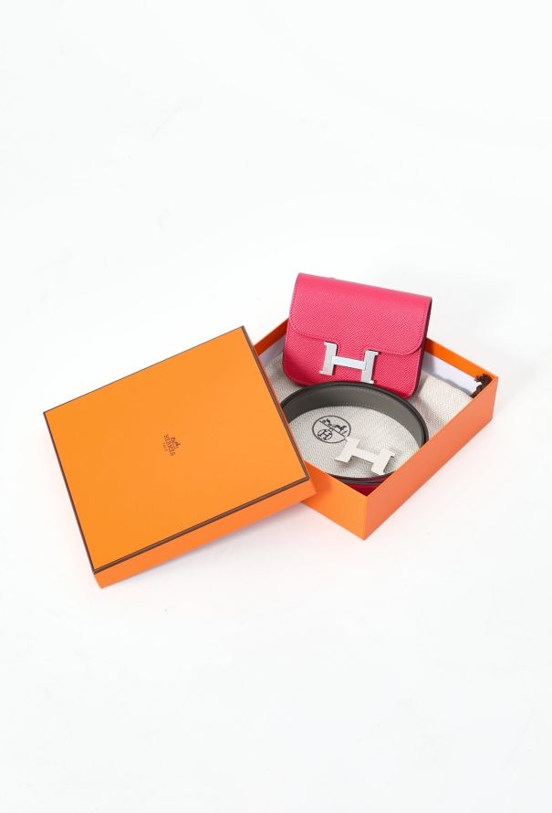 Hermès Rose Mexico Epsom Constance Slim Wallet & Belt - 2