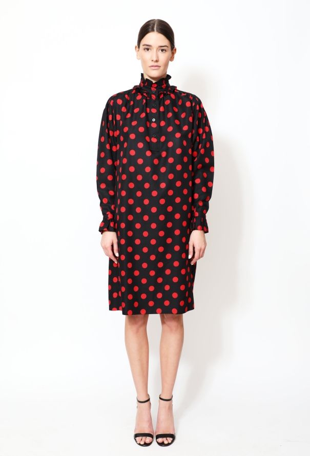 Saint Laurent 70s Polka Dot Smock Dress Black - 1