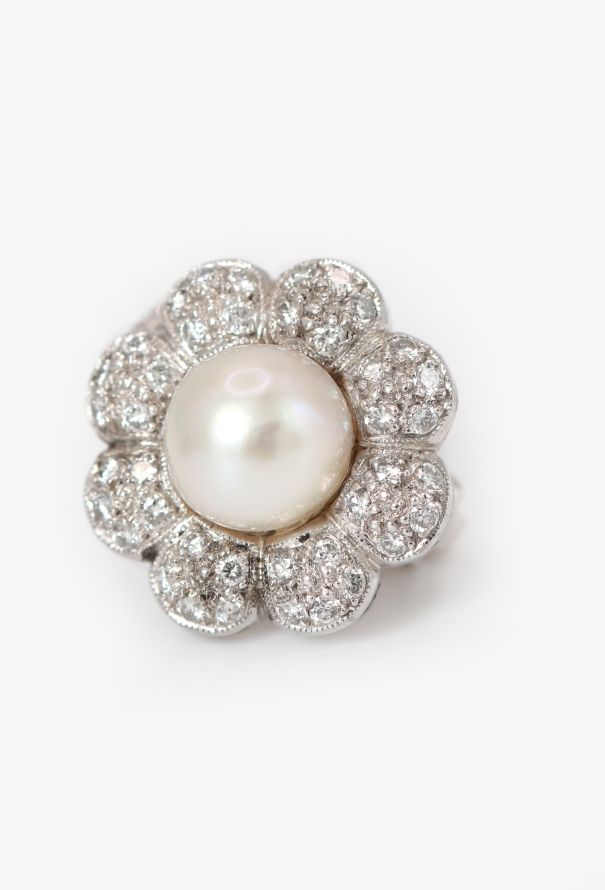 Vintage Fine Jewelry 18k White Gold, Pearl & Diamond Flower Earrings - 5