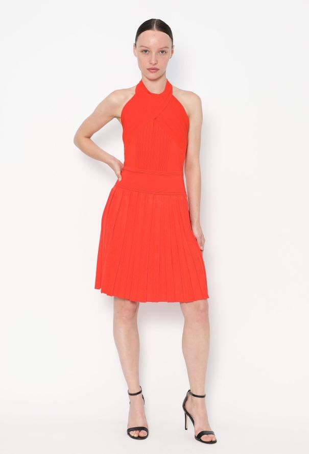 Balmain Pleated Open-Back Halter Dress - 1