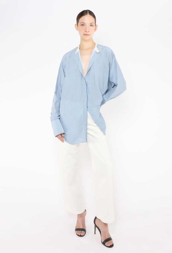 Céline Pinstripe Cotton Tunic Shirt - 3