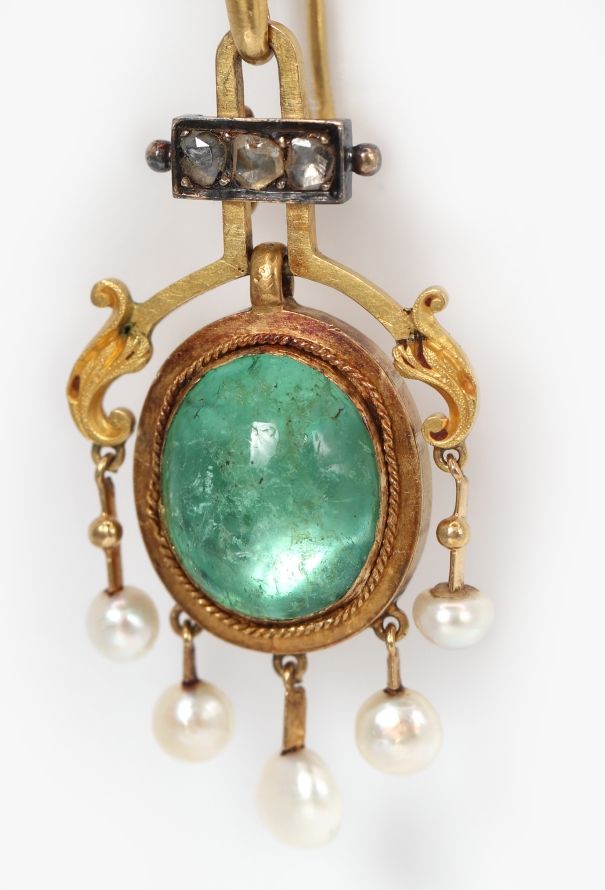 Vintage Fine Jewelry Antique 18k Gold, Diamonds & 5 Carats Emerald Earrings - 6