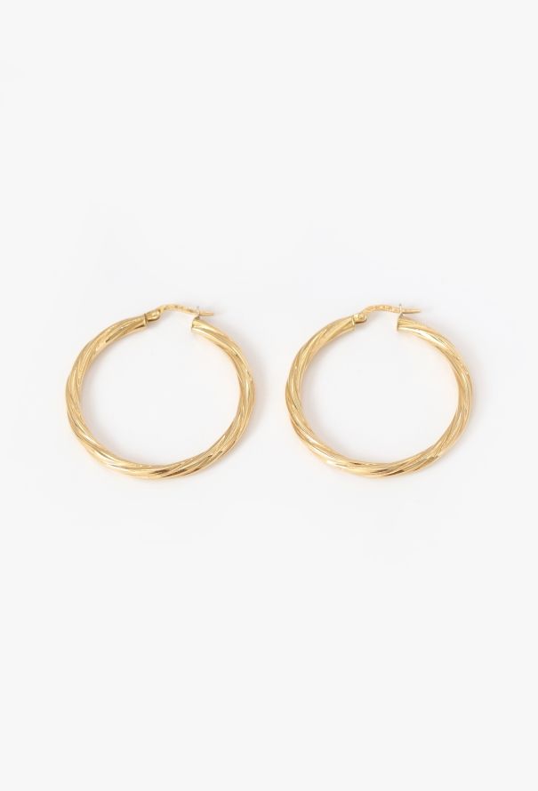Vintage Fine Jewelry 18k Yellow Gold Twisted Hoop Earrings - 3