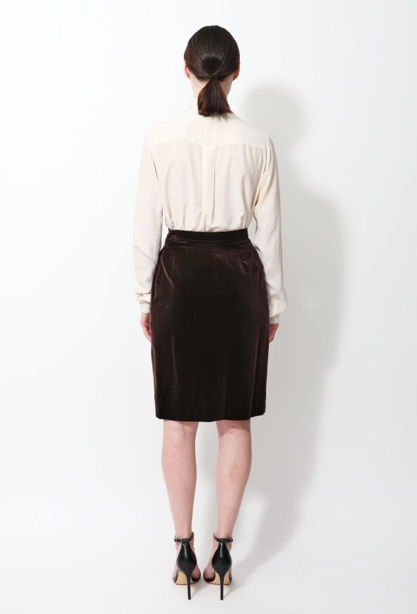 Saint Laurent Vintage Chocolate Velvet Pencil Skirt - 3