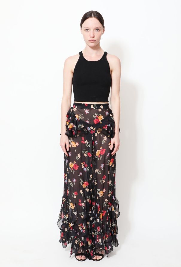 Rodarte S/S 2018 Ruffled Floral Silk Pants - 1