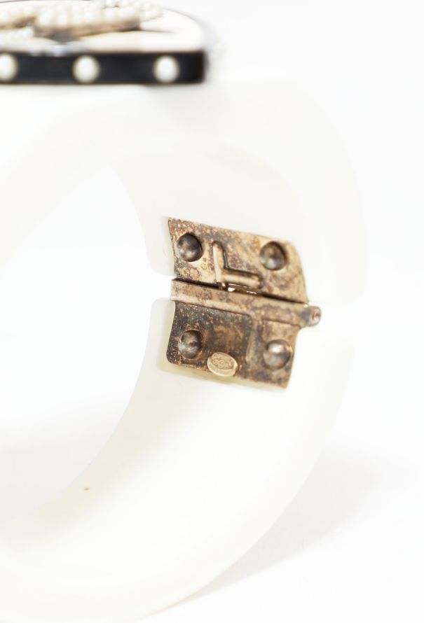 Chanel Embellished Heart Pendant Resin Cuff - 4