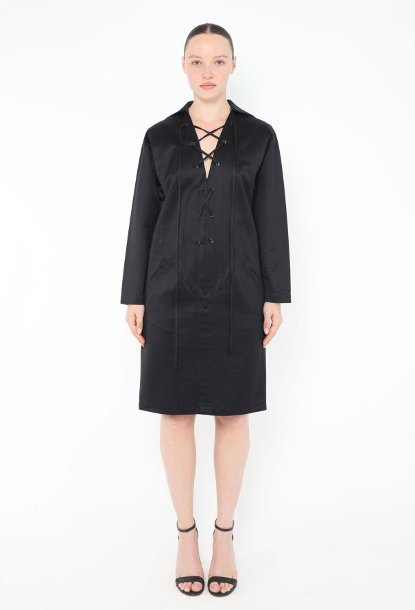 Saint Laurent Rare S/S 1991 Lace-Up Safari Dress - 1