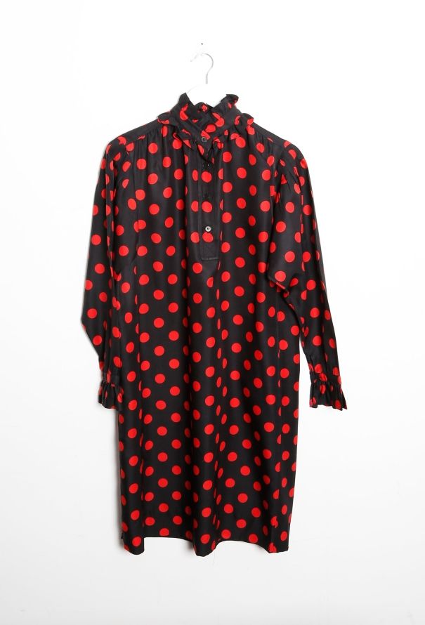 Saint Laurent 70s Polka Dot Smock Dress Black - 6