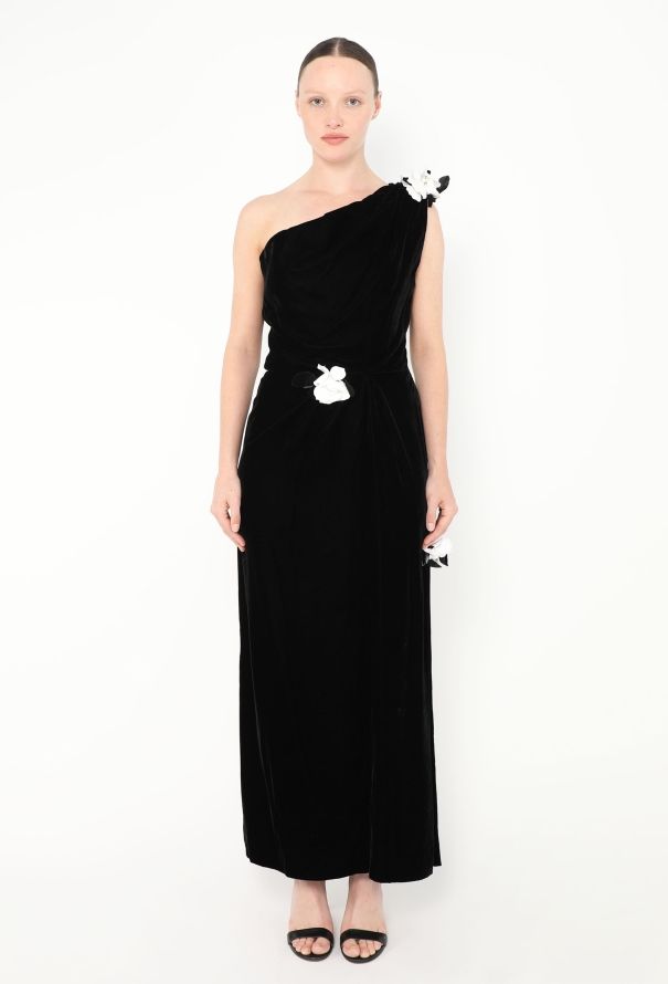 Saint Laurent 1993 Velvet One-Shoulder Gown - 1