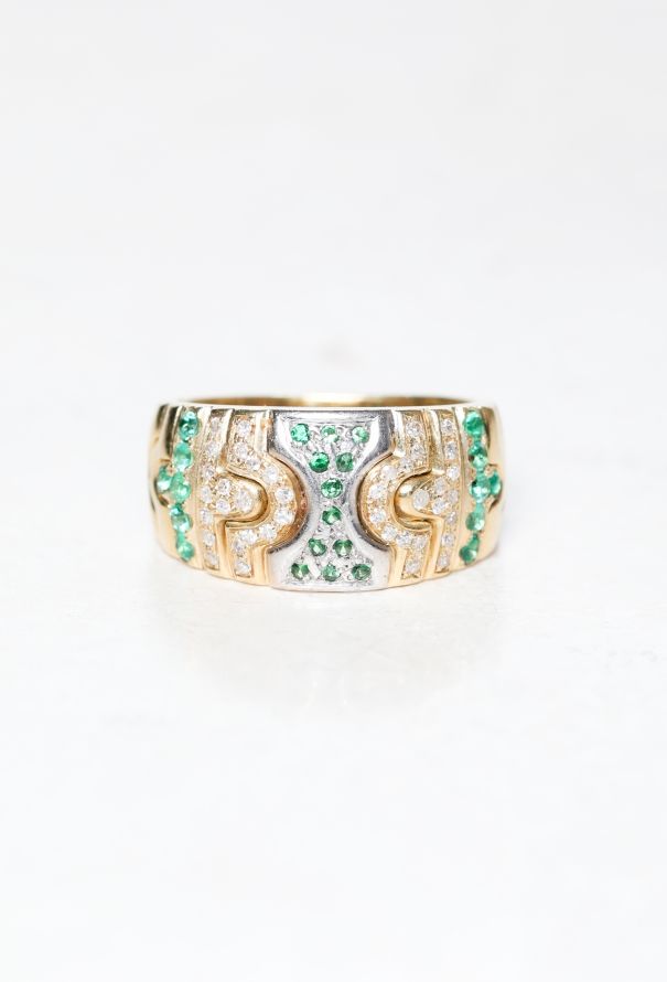 Vintage Fine Jewelry 18k Gold, Diamond, Emerald & Garnet Ring - 1