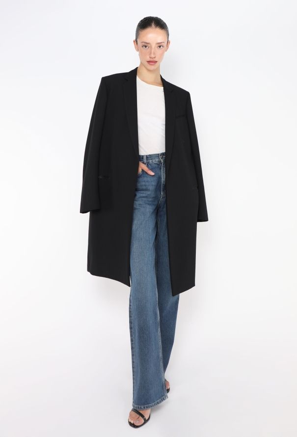 Céline Black Grain de Poudre Crombie Coat - 3