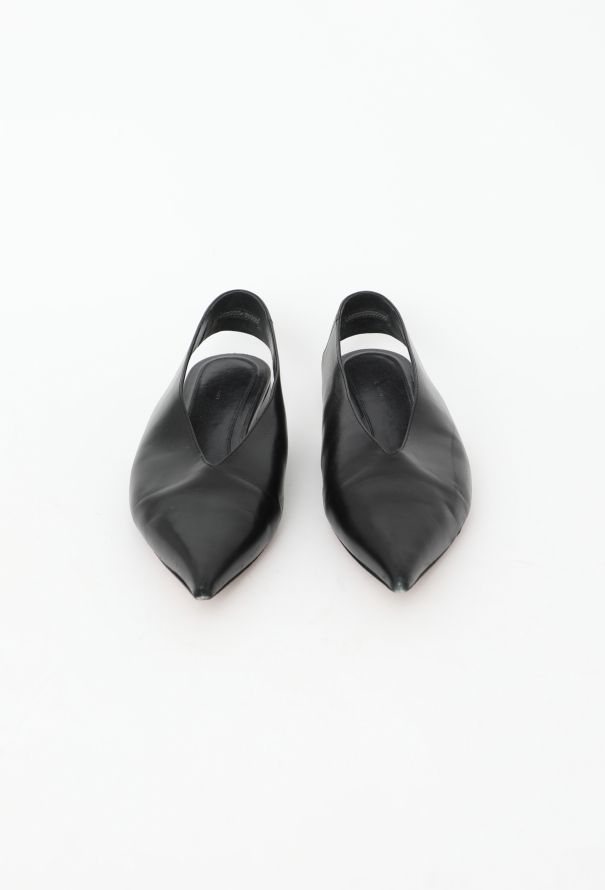 Céline Pointed Leather Slingback Flats - 2