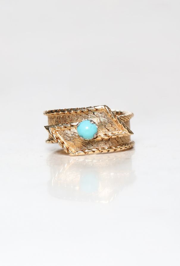 Vintage Fine Jewelry 18k Yellow Gold & Turquoise Ring - 2