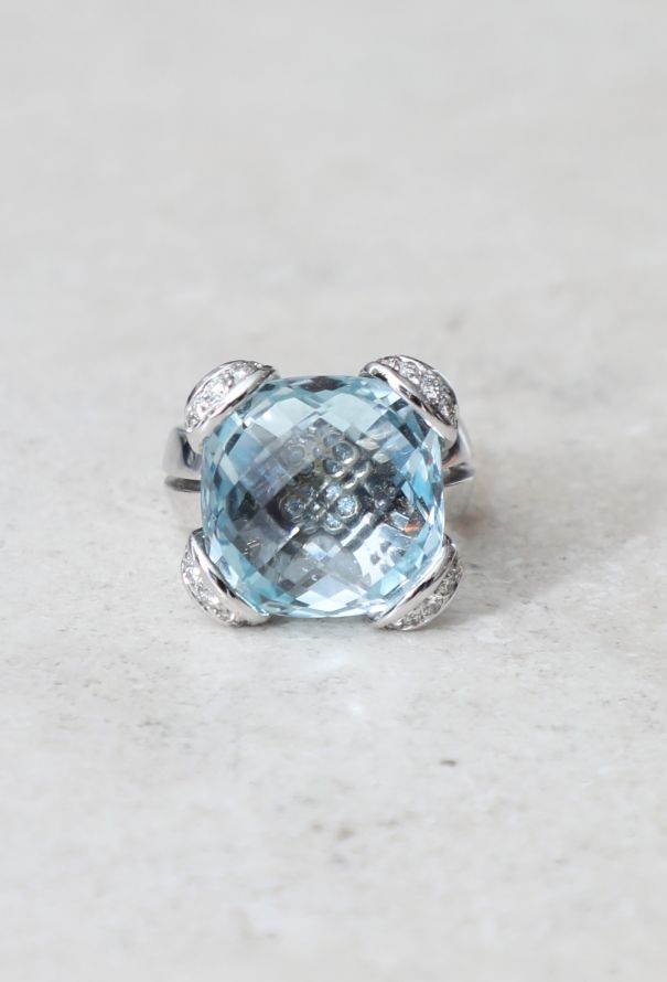 Vintage Fine Jewelry Mathon 18K Gold Aquamarine & Diamond Cocktail Ring - 3