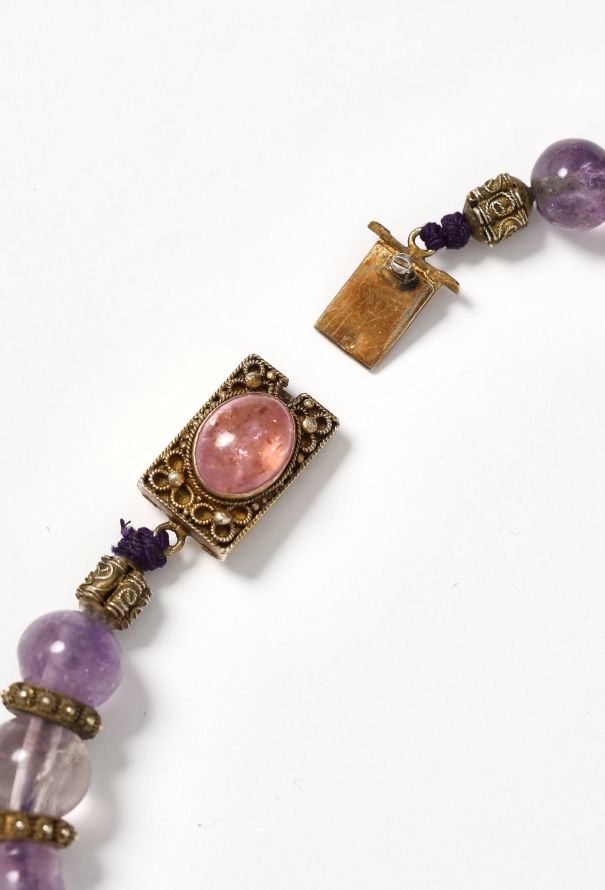 Vintage Fine Jewelry Brass, Amethyst & Rose Quartz Necklace - 6