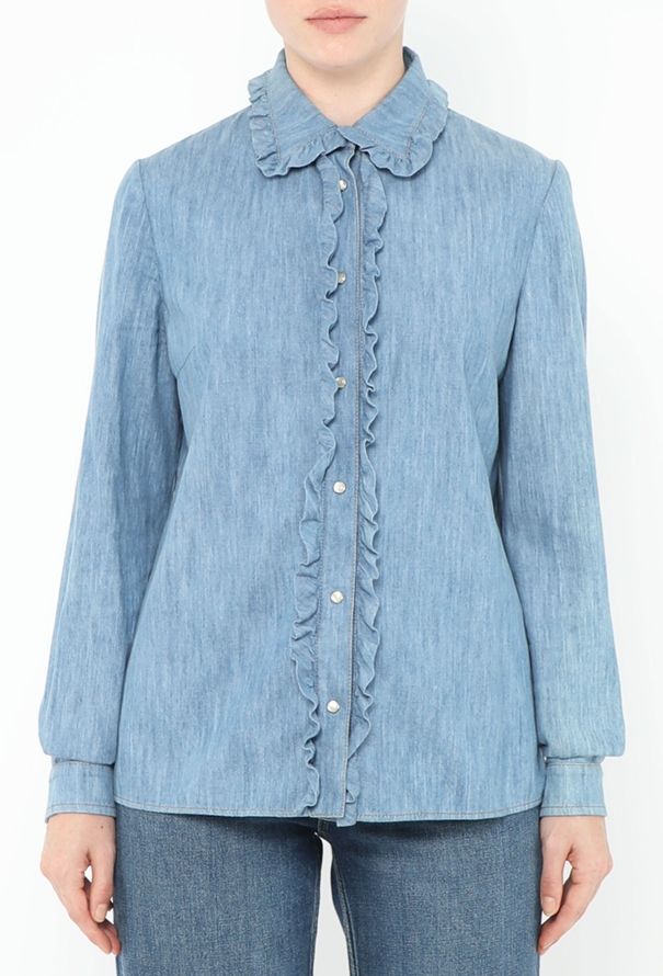 Miu Miu Ruffled Trim Denim Shirt - 1