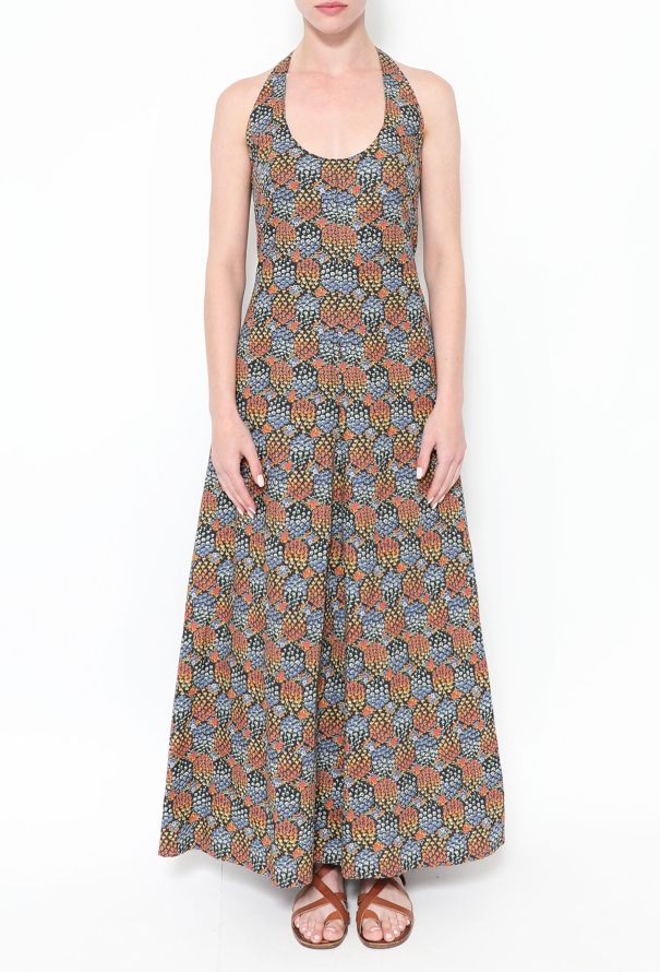 Exquisite Vintage Floral Cotton Halter Dress - 2