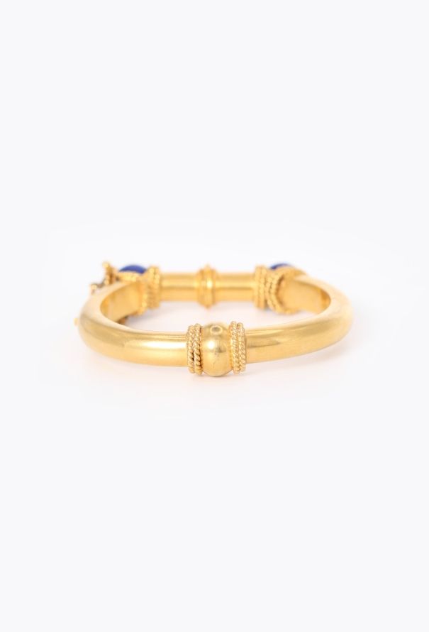 Vintage Fine Jewelry Antique 18k Yellow Gold & Lapis Lazuli Bangle - 5