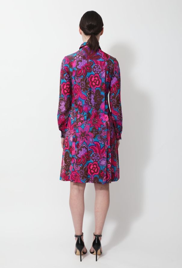 Saint Laurent 1972 Wool Floral Pleated Dress - 3