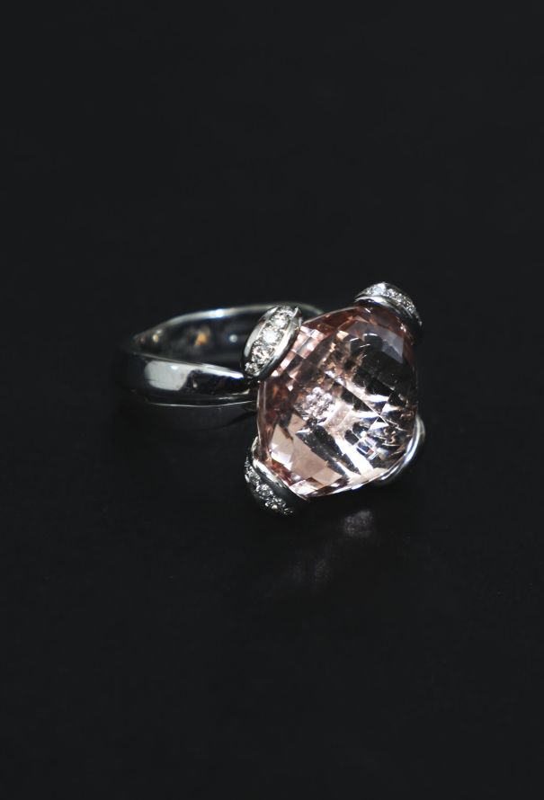 Vintage Fine Jewelry Mathon 18K Gold Morganite & Diamond Cocktail Ring - 1