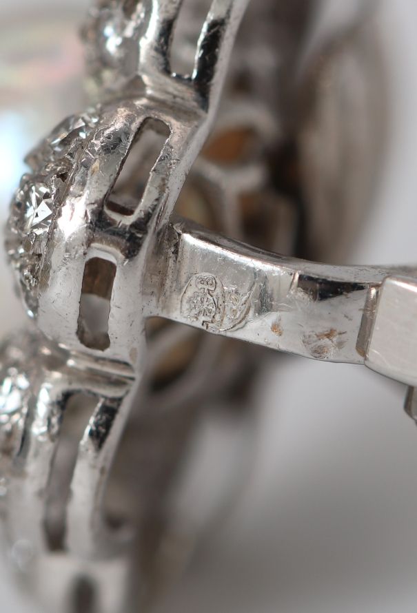 Vintage Fine Jewelry 18k White Gold, Pearl & Diamond Flower Earrings - 8