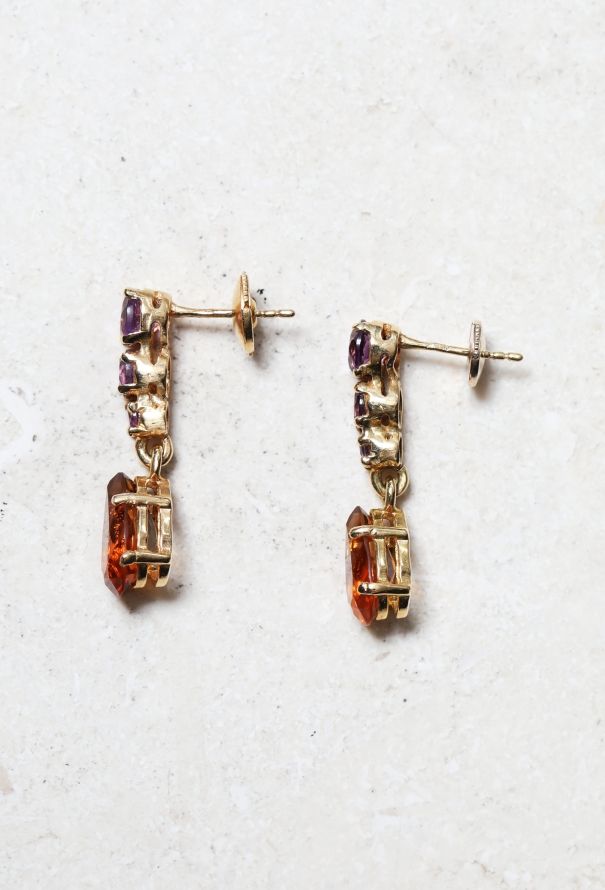 Vintage Fine Jewelry 18k Gold, Amethyst & Citrine Earrings - 3