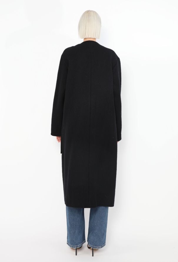Céline Navy Belted Collarless Coat - 6