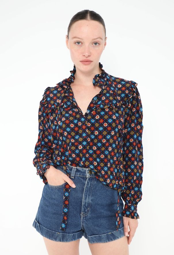 Saint Laurent 1976 Ruffled Floral Lavallière Blouse - 2