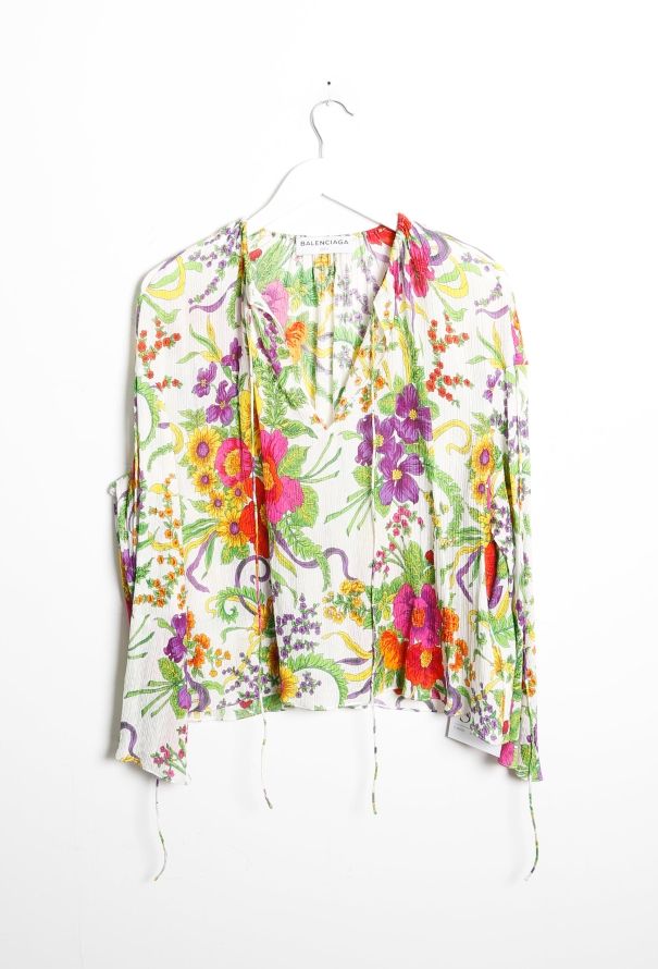 Balenciaga 2017 Floral Silk Peasant Blouse - 5