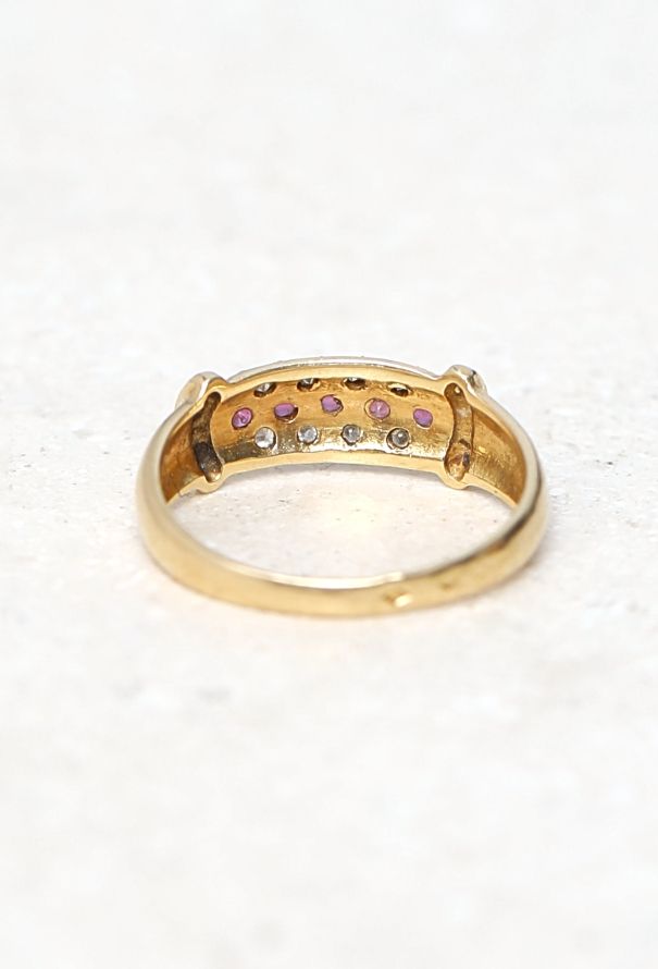 Vintage Fine Jewelry 18k Gold, Diamond & Ruby Band Ring Set - 8