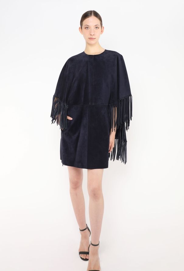 Valentino S/S 2014 Suede Fringe Cape Dress - 4