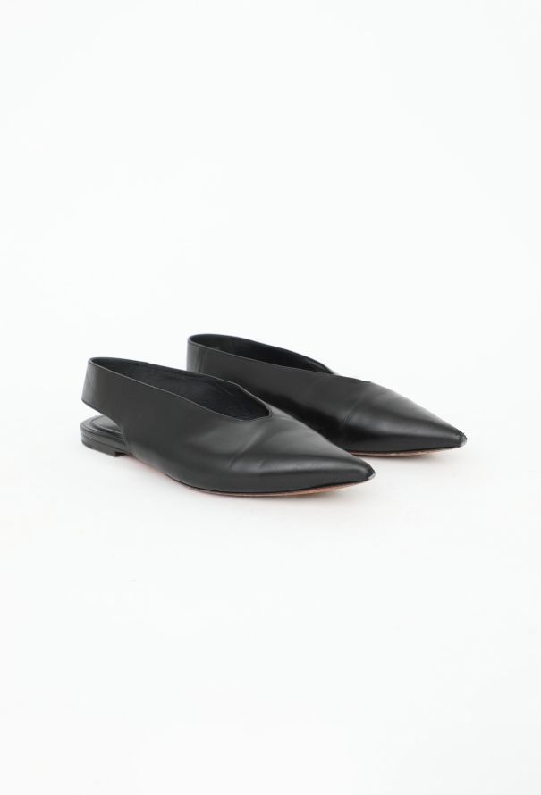 Céline Pointed Leather Slingback Flats - 3