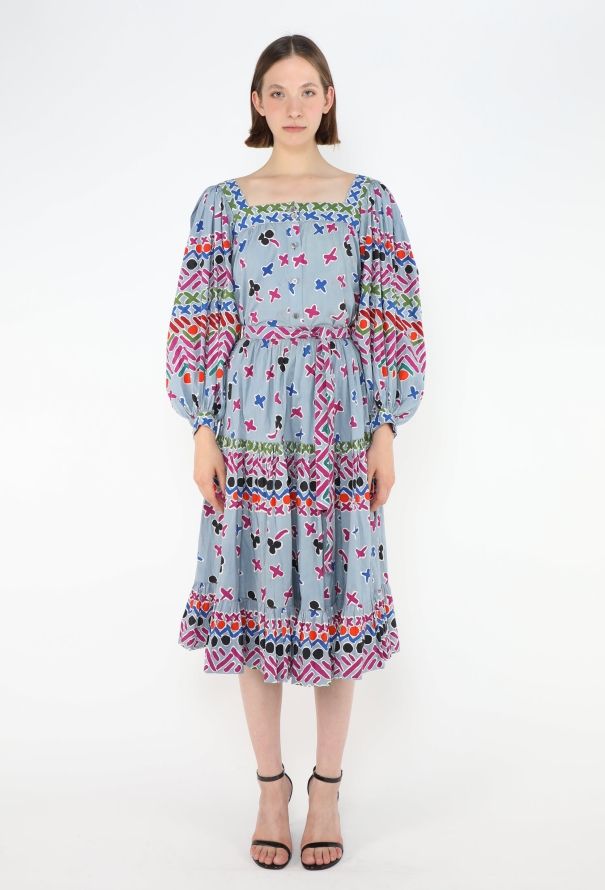 Saint Laurent 1979 Belted Printed Peasant Ensemble - 1