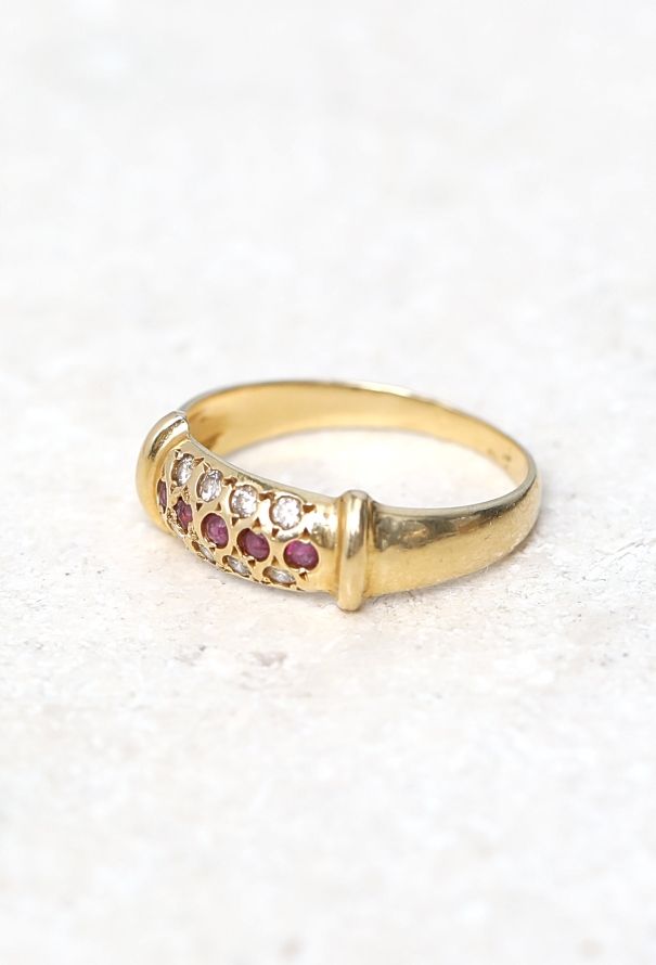 Vintage Fine Jewelry 18k Gold, Diamond & Ruby Band Ring Set - 6