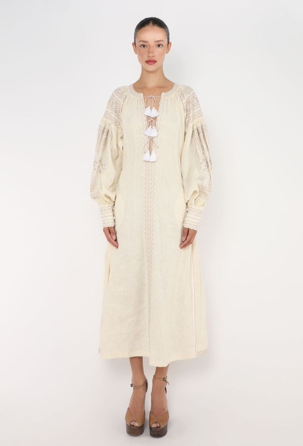 Vita Kin Embroidered Linen Kaftan Dress - 1