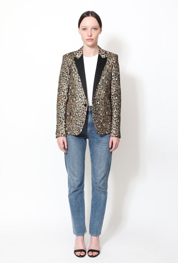 Saint Laurent 2015 Metallic Leopard Print Smoking Blazer - 3
