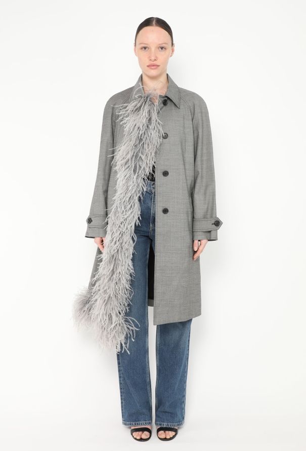 Prada S/S 2017 Ostrich Trim Trench Coat - 1