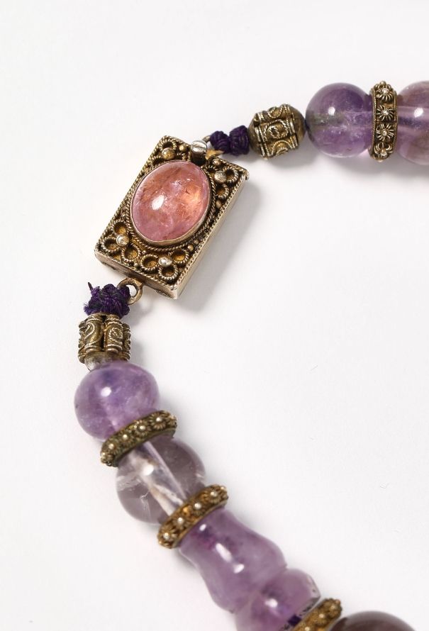 Vintage Fine Jewelry Brass, Amethyst & Rose Quartz Necklace - 5