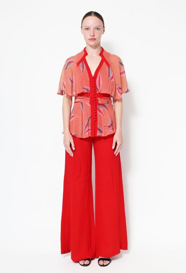 Ossie Clark COLLECTOR 1972 Feather Print Crêpe Ensemble - 1