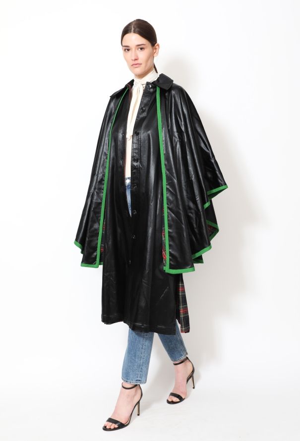 Saint Laurent RARE '70s Satin & Plaid Trench Cape - 3