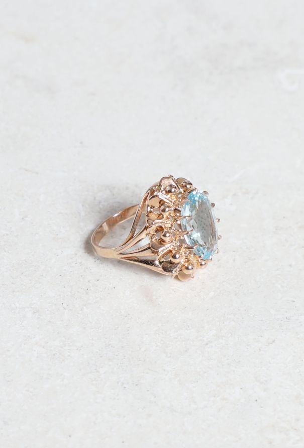 Vintage Fine Jewelry 18k Rose Gold & Aquamarine Cocktail Ring - 3